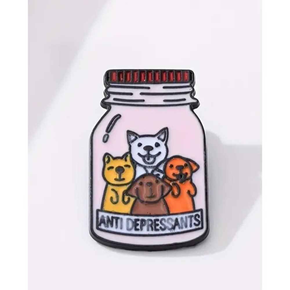 Anti Depressants Dog Jar Enamel Pin Cute Puppy Mental Health Humor Accessory